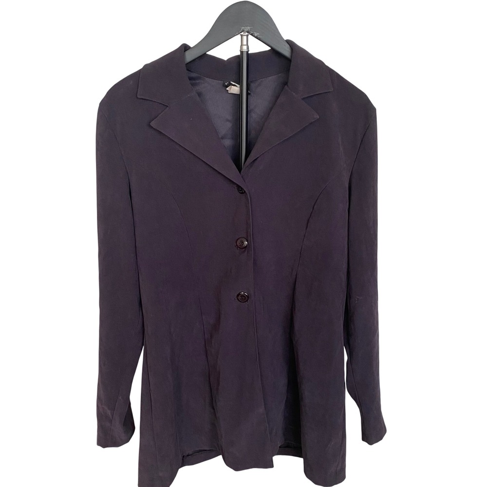 First Option Vintage Navy Blue Longline Blazer Jacket Size 10 Made in USA 30B486